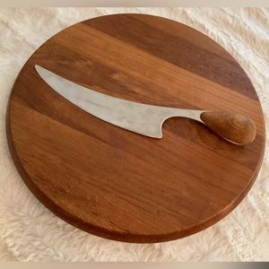 Vintage MCM Teak Wooden Cutting Board & Knife Cheese Board